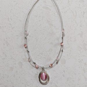 Silver Necklace with Pale Pink Beading